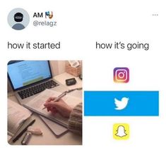 someone is typing on their laptop with the caption that reads, how it started how it's going