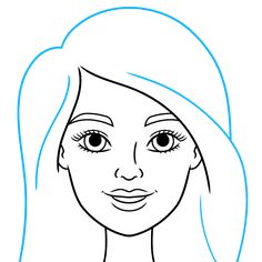 a drawing of a woman's face with blue lines on the bottom and sides