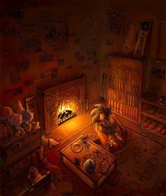 a living room filled with furniture and a fire place