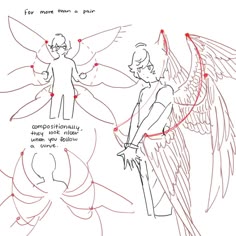 how to draw an angel with different wings and body parts, from the front view