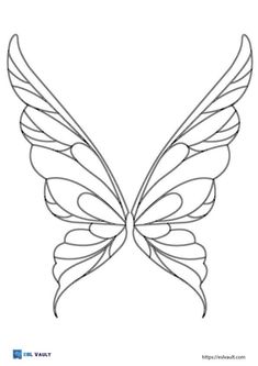 the outline of an angel wing with long, thin wings on each side and one end