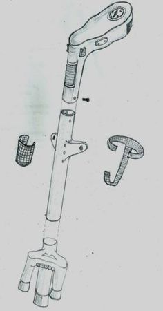 an image of a drawing of a bike handle and seatpost with two wrenches attached to it