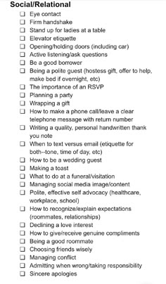 a checklist with the words social / relatia written in black on it