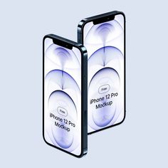 two iphone 12 pro mockups are shown with the same screen size as they appear in this image