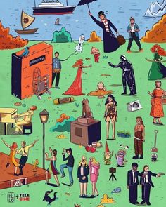 an image of people on the beach with many things in the water and one person holding an umbrella