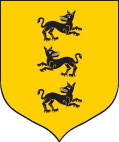 the coat of arms of three dogs on a yellow and black shield with white background