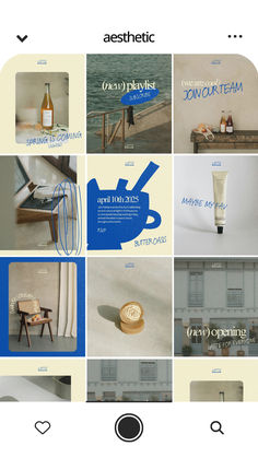 the website for aesthetic is displayed in several different colors and sizes, including blue, white,