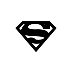 a black and white superman logo with the letter s in it's center on a white background