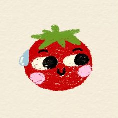 a drawing of a red tomato with headphones on it's ears and eyes
