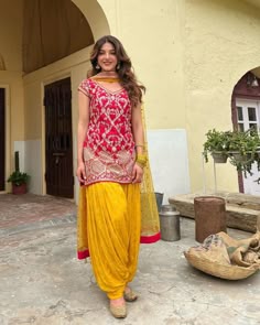 Yellow Salwar Kameez With Dori Work And Traditional Drape, Yellow Dupatta Outfit, Yellow Embroidered Salwar Kameez With Traditional Drape, Yellow Ethnic Wear, Festival Traditional Drape Salwar Kameez With Resham Embroidery, Yellow Ethnic Outfit, Spring Pink Traditional Drape Salwar Kameez, Yellow Sharara With Dupatta For Navratri, How To Style Dupatta With Sharara