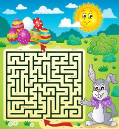 a maze game with an easter bunny and eggs in the field royalty illustration stock illustration