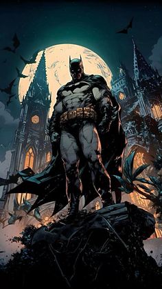 batman Batman Standing On Rubble, Batman Comic Art Wallpaper, Arkham Batman Comic, Batman Posing On Building, Arkham Batman Art, Dark Metal Batman, Comic Batman Wallpaper, Batman In Gothic Cityscape, Dark Knight Of Steel Batman