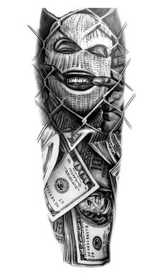 a man's leg covered in money and barbed wire