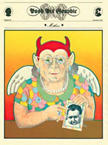 the front cover of a magazine with an image of a demon holding a photo in his hand