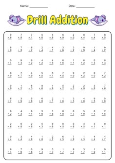an addition worksheet for the number 1 to 10, which includes two numbers