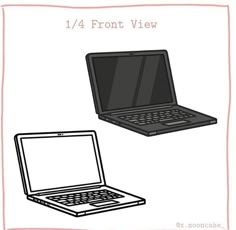 an open laptop computer sitting on top of a white background with the words front view below it