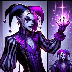 an image of a creepy clown with purple hair