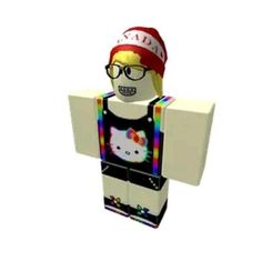 a lego man with glasses and a hello kitty hat is standing in front of a white background