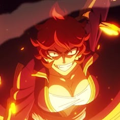 an anime character with red hair and yellow eyes