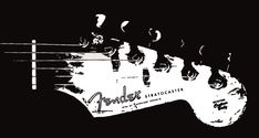 a black and white photo of an electric guitar with the words fenderer straddled on it