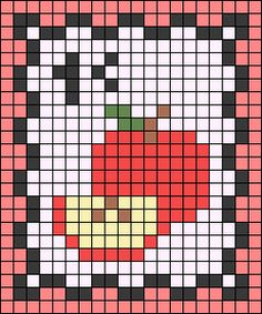 a cross - stitch pattern with an apple on it's side in pink and black