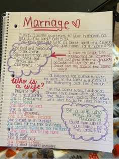 a notebook with writing on it that says, marriage who do you want? and an image of clouds in the sky