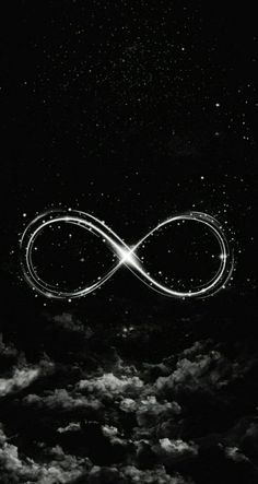 an infinite sign in the sky with clouds and stars around it, as if to be floating