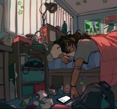 a person laying in bed with their head on the pillow