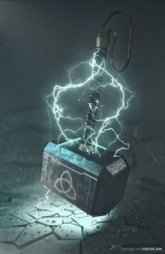a hammer with lightning coming out of it