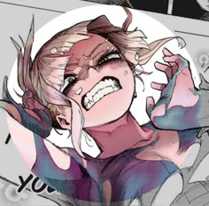 a drawing of a woman with her hands on her face and eyes open, in front of a computer screen