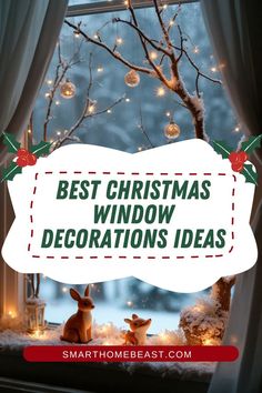 An image featuring a cozy Christmas window display, adorned with festive holiday lights, delicate ornaments, and charming decor elements perfect for creating a warm and inviting holiday atmosphere.