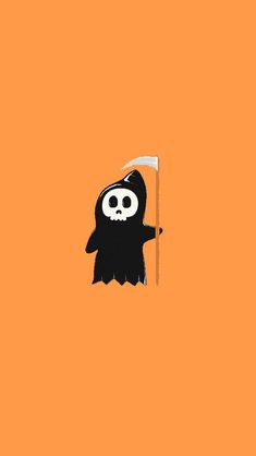 an orange background with a cartoon character holding a white flag in the shape of a ghost