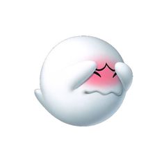 a white ball with pink eyes and nose is in the shape of a sleeping ghost