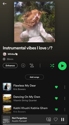 the music player is playing with her hair