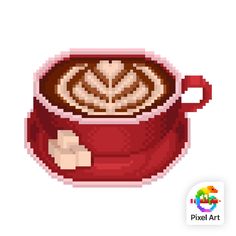 pixel art coffee cup with heart in it