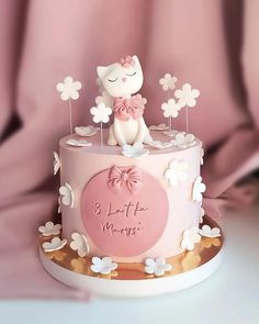 Birthday Cake Kitten, Cat Cake For Girl, Baby Cake Ideas Girl, Birthday With Cats, Cake Cat Theme, Kids Cake Designs, Birthday Cake With Cat, Cake With Cats On It, 2 Year Birthday Cake Girl