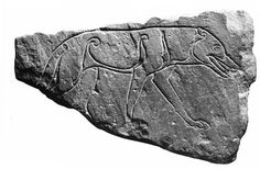 an ancient rock carving with a horse on it