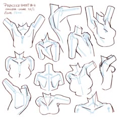some drawings of different poses and shapes for the character's head, shoulders, arms and legs