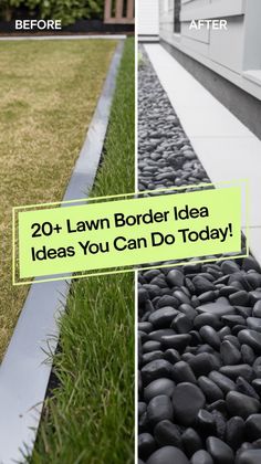 the before and after photos show how to use lawn edging