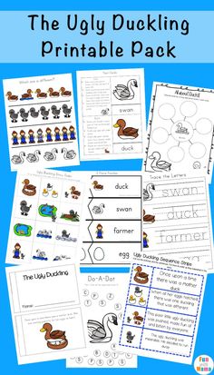 the ugly duckling printable pack includes four different activities to help students learn how