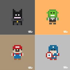 four different pixellated images of mario, luigi and other characters with the same color scheme