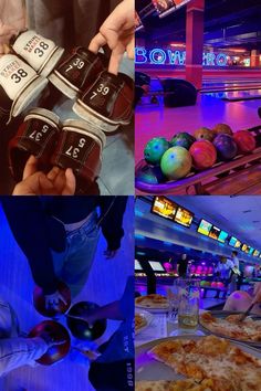 bowling balls are being served to people at the bowling alley in las vegas, nv