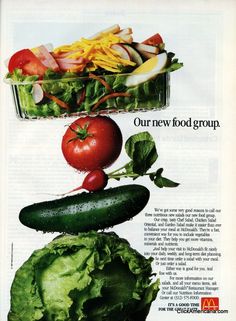 an advertisement for mcdonald's salad with vegetables and fruit