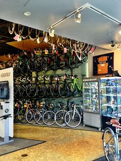 there are many bicycles in the bike shop