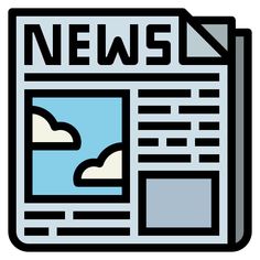 a newspaper with the word news on it and clouds in the sky behind it, as if