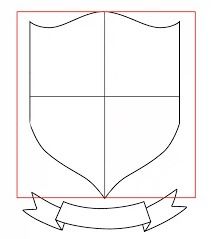 a drawing of a shield with a ribbon around it