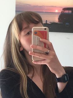 1 Streak Of Color In Hair, Blond Streak In Hair, One Blonde Streak In Hair, Bleached Haircut, Bleach Hair Streaks, One Streak In Hair, Color Streak In Hair, Blonde Panel Hair, Bleached Hair Streaks