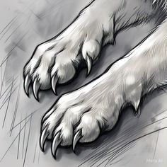 an animal's paw and claws are shown in this black and white drawing,