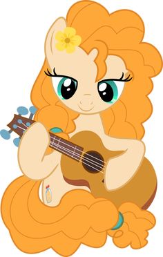 a little pony with a guitar sitting on the ground