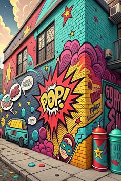 a colorful building with graffiti on it's side